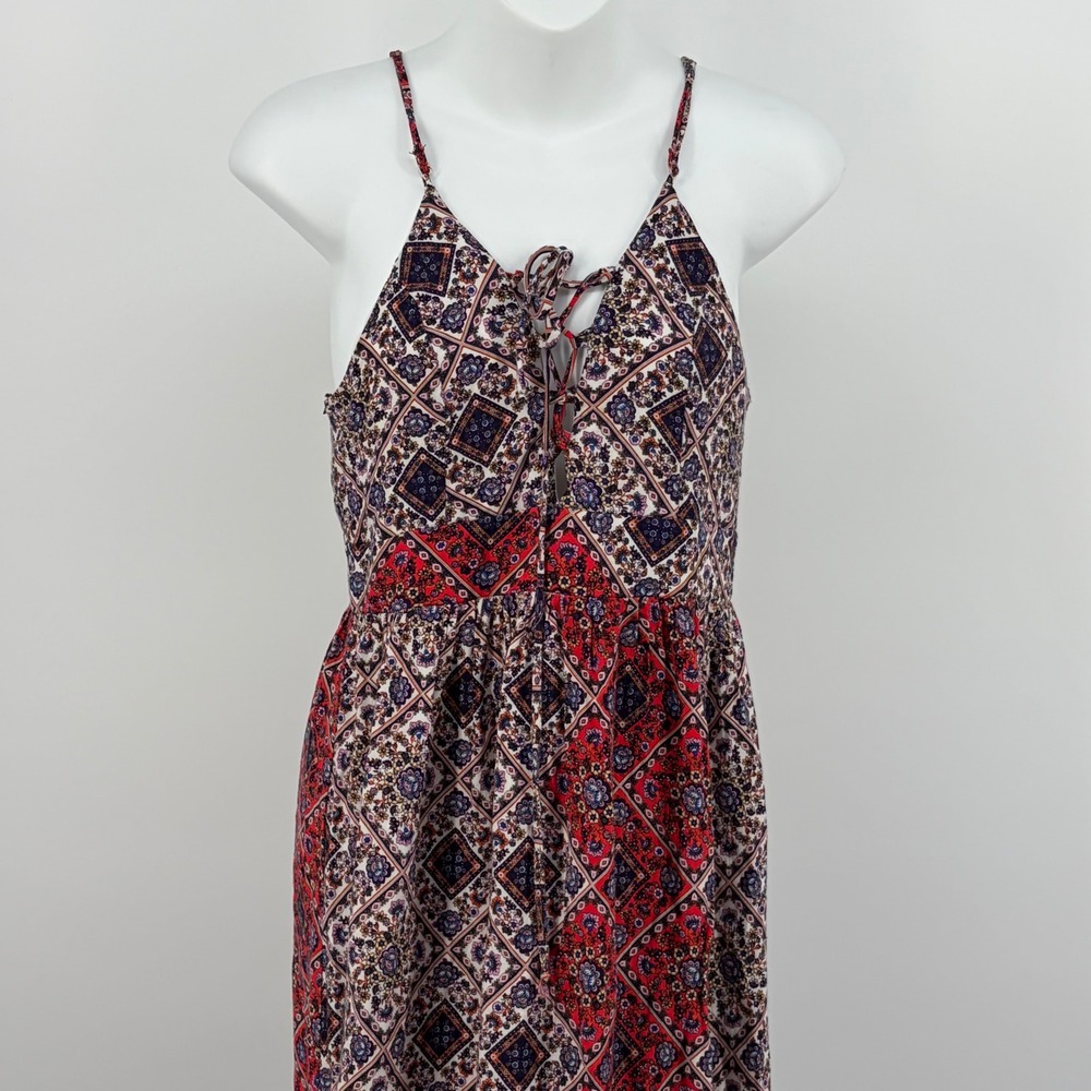 Alya Maxi Dress Women Size S Red Blue Boho Patchwork Lace Up Summer Coastal - Picture 2 of 10